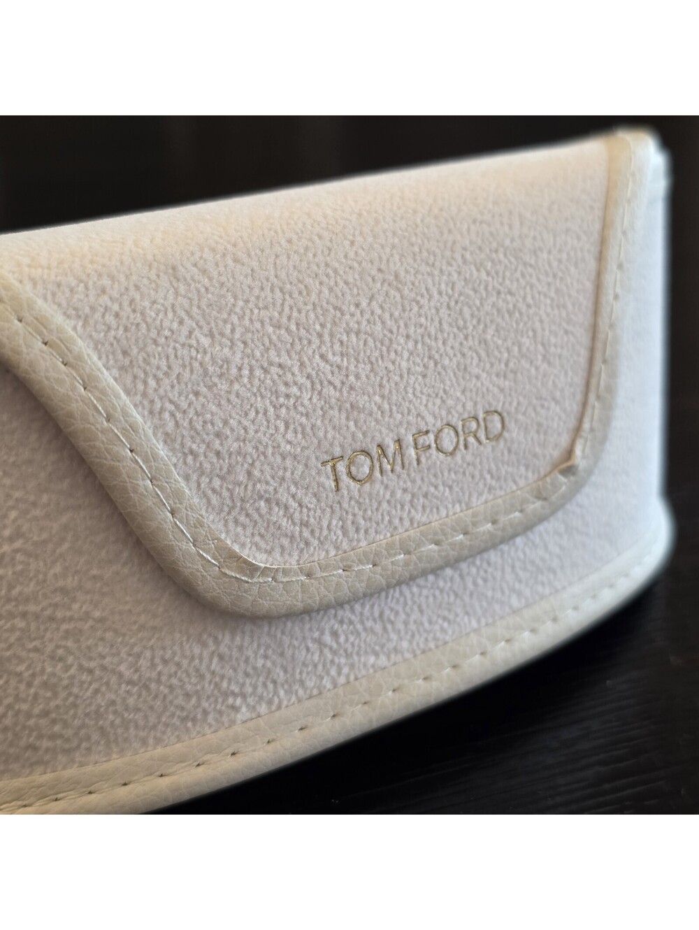 Tom Ford White Suede w/ Leather Trim Semi-Hard Eyeglasses Sunglasses Case Bianco - Picture 2 of 10
